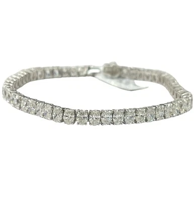 Brazalete de tenis ovalado de diamantes brillantes de oro blanco de 18 quilates de 10,62 quilates Foto 1 de 3