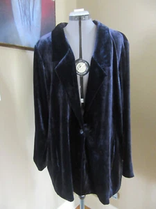CHAQUETA BLAZER LARGA CUELLO MUESCA TERCIOPELO MEDIANOCHE EILEEN FISHER TALLA 3X - Imagen 1 de 7