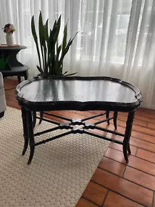 Ethan Allen Mirabelle Black Chinoiserie Faux Bamboo Coffee Table - Picture 1 of 7