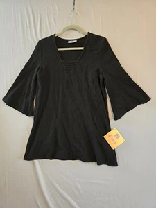 New Cottonways Tunic Top Gauzy Sz 1 Womens S/M Black Flowy Shirt Lagenlook - Picture 1 of 13