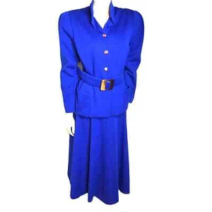Pauline Trigere Vintage blauer Wollanzug mit Gürtel - Bild 1 von 10