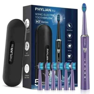 Sonic Electric Toothbrush 6 Brush Heads with Travel Case USB Charing - Purple - Picture 1 of 8