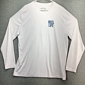 Reel Life Shirt Mens XXL 2XL White Fishing Graphic Crew Neck Long Sleeve Stretch - Picture 1 of 8