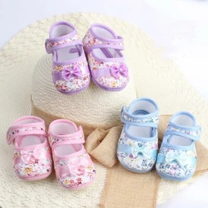 Toddler Newborn Infant Baby Girl Soft Sole Bowknot Floral Anti-slip Casual Shoes - Picture 1 of 9