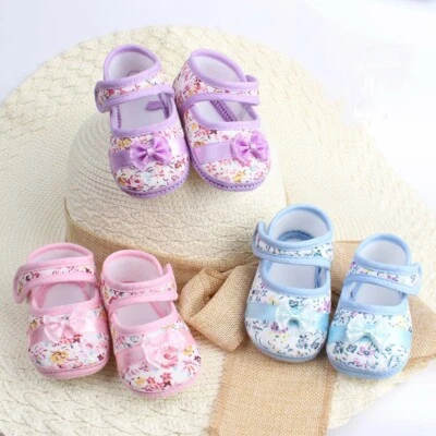 Niño pequeño recién nacido bebé niña suela suave moño floral antideslizante zapatos informales Foto 1 de 4