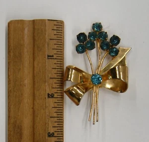 Vintage Chor Sterlingsilber Vermeil blau Strass Blumenbrosche, SM1970 - Bild 1 von 2