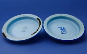 "2 platos vintage de conejo para bebé esmaltado azul - granja - 8""" - Imagen 1 de 11