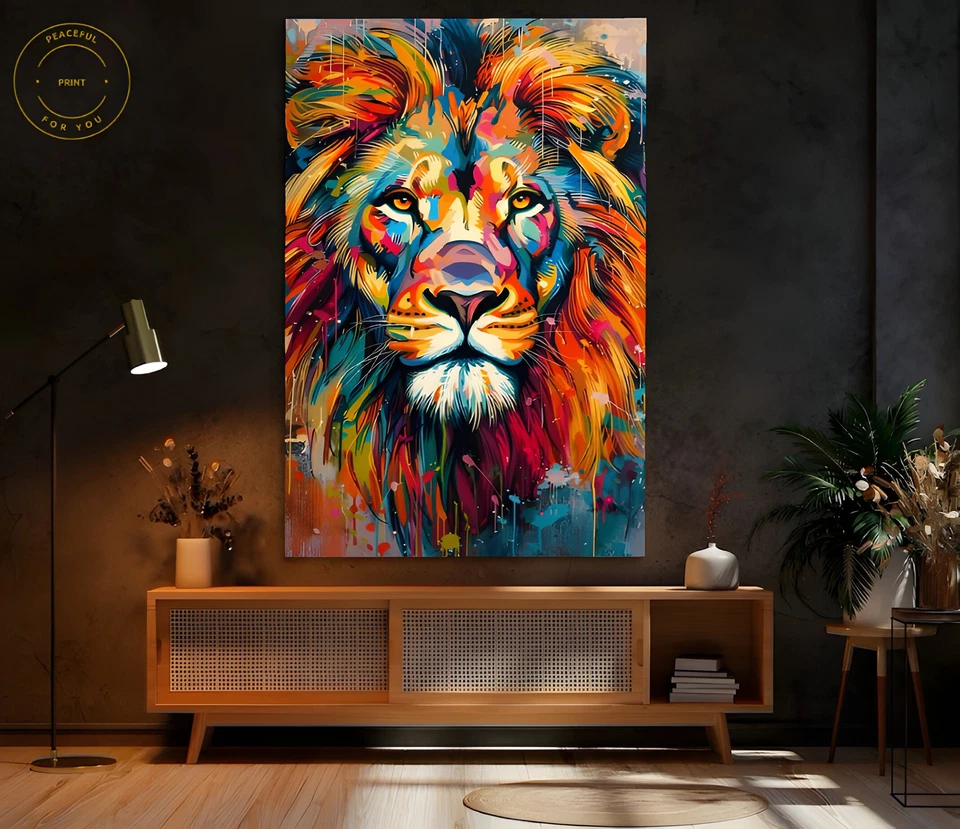 Плакат с головой льва холст настенное искусство поп-арт печать лев граффити искусство холст 32 - Изображение 1 из 4