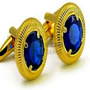 London Blue Topaz Gemstone 14k Gold Plated Silver Men's Stylish Cufflink CF70 - Picture 1 of 2