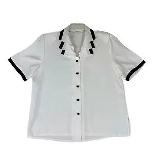 Kathy Che Top Womens 12 White Blouse Black Trim Layered Collar Academia Career - Picture 1 of 7