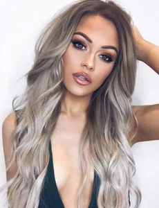 Curly Ombre Ash Blonde Long Synthetic Wig Heat Safe Soft Fashion Party Natural - Picture 1 of 15