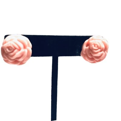 Aretes abiertos de resina rosa con poste de flores K915 Foto 1 de 4