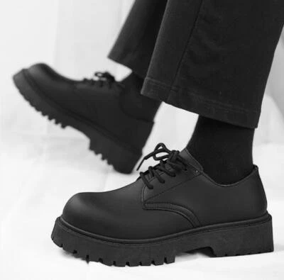 Mens Round Toe Lace Up Derby Shoe Soft Oxfords Black Casual Pump Loafer Shoe - Image 1 of 4