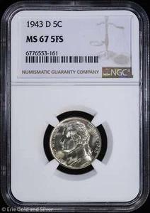 1943-D 5c Jefferson Nickel NGC MS 67 5FS | Uncirculated UNC BU - Picture 1 of 4