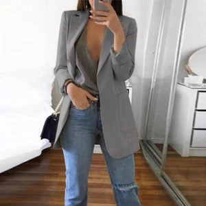Women Longline Blazer Suit Slim Ladies Coat Formal Jacket Slim Plus Size Casual✜ - Picture 1 of 17