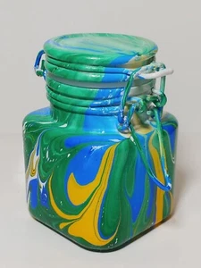 Handmade Marbled Glass Stash Jar w/ Clamp Lid for Crafting, Spices, Herbs, etc. - Picture 1 of 6