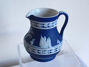 Vintage Wedgwood Pottery Blue Jasper Ware Classical Scenes Pitcher Jug 48