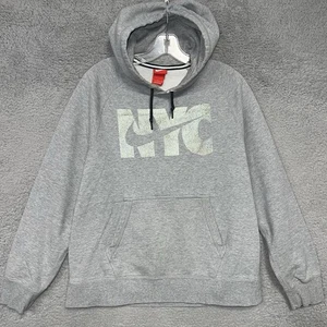 VTG Nike New York City NYC Hoodie Men's Sz L Gray Center Swoosh Red Tag Sweater - Picture 1 of 10