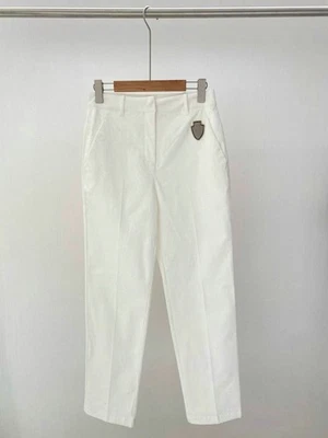 Pantalones informales Brunello Cucinelli para mujer otoño invierno nuevos de algodón de talle alto Foto 1 de 4