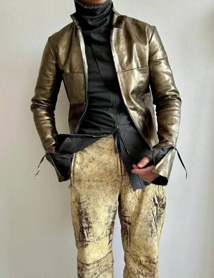 DIESEL P-ALAN CRACKED GOLD COATED DISTRESSED LEATHER PANTS - Image 1 of 4