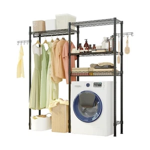 Washer and Dryer Shelves Heavy Duty Laundry Room Space Saver and Organizer Black - Picture 1 of 7