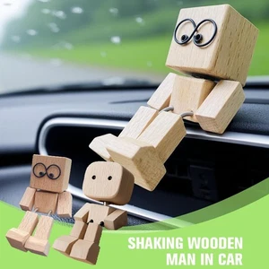 New Shaking Wooden Man Figure Decoration Desktop & Car Multiple Styles - Picture 1 of 24