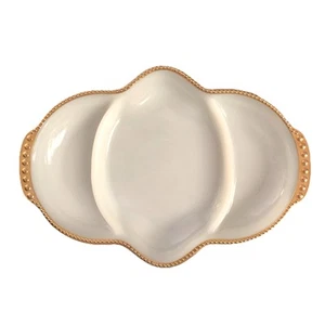 1950s Anchor Hocking Fire King Milk Glass Vintage Divided Serving Dish Gold Trim - Picture 1 of 10