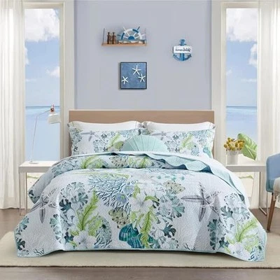  Комплект постельного белья из 3 предметов Coastal Beach Quilt Full/Queen Size Ocean Beach тематика  - Изображение 1 из 4