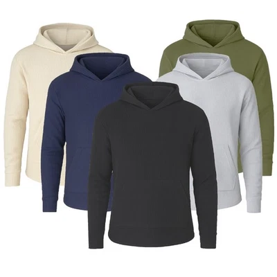 男式华夫格针织保暖套衫连帽衫-保暖舒适休闲装(尺寸-S-3XL) — 第 1/2 张图片