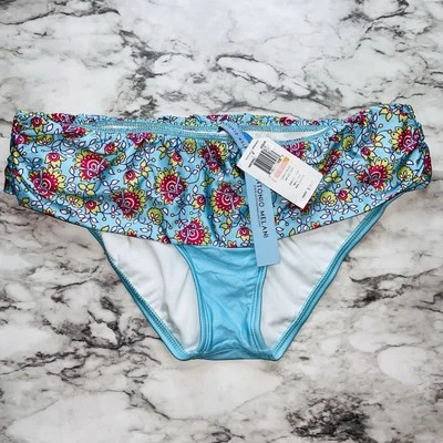 Nuevo con etiquetas Parte inferior de bikini Antonio Melani azul aguamarina con bandas indio floral rosa para mujer pequeña Foto 1 de 3