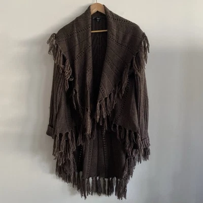 Sioni XL 长开衫深灰色条纹开口粗针织温暖仙女波西米亚 — 第 1/4 张图片