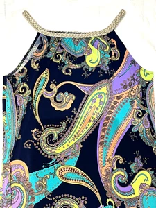 Maxi Vestido Lemmie for Nina Leonard Mujer Años 70 Estilo Paisley Escote Trenzado - Imagen 1 de 16
