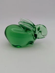 Emerald Green Art Glass Bunny Paperweight Figurine Bubbles Polish Bottom 4” - Bild 1 von 9
