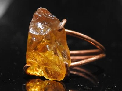 Raw Citrine Ring Crystal Rough Copper Wire Wrapping Adjustable Size For Gift - Imagem 1 de 4