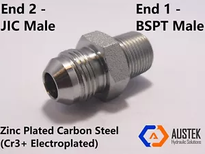 BSPT Male X JIC Male Hydraulic Adaptor - Various Sizes (1/8" - 2") - Picture 1 of 8