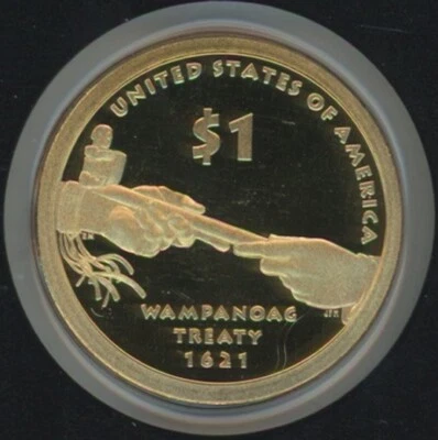2011-S Sacagawea Native American Wampanoag Treaty Gem Proof Golden Dollar - Image 1 of 2