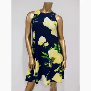 Anne Klein Women's Navy Blue Yellow Floral Sleeveless A-line Swing Dress Size S - Picture 1 of 5