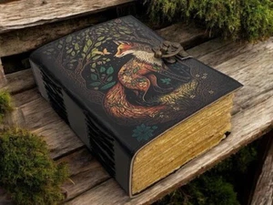 400 Page Large Leather Grimoire Journal | Fox Print Spell Book | Witchcraft Gift - Picture 1 of 7