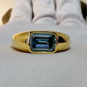 2.43Ct Blue Green Emerald Moissanite Solitaire Engagement Ring 10K Yellow Gold 8 - Picture 1 of 13
