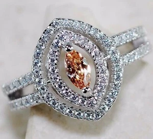 2 kt behandelter Padparadscha Saphir & Topas 925 Sterlingsilber Ring Größe 7 L1-6 - Bild 1 von 2