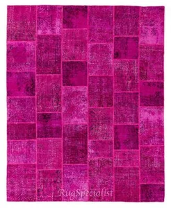 Handmade Patchwork Rug in Shades of Pink, Custom Modern Anatolian Wool Carpet - Picture 1 of 5