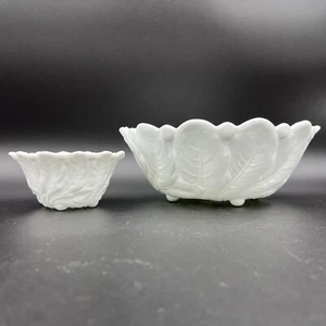 Indiana Glass Wild Rose White Milk Glass Bowls 9" Bowl & 2" Fruit/Candlecup - Picture 1 of 8