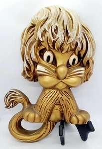 Homeco 1970s Gold Lion Cat Raised 3D Wall Decor Mid Century Sculpture Vintage  - Picture 1 of 5