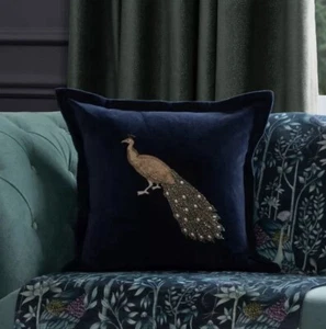 Pair of Voyage Maison Mayura Peacock Cushion Covers, Navy Velvet - Picture 1 of 9