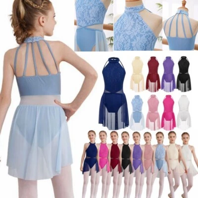UK Girls Lyrical Dance Dress Lace Sleeveless Gymnastic Leotard Ballet Dancewear - Image 1 of 4