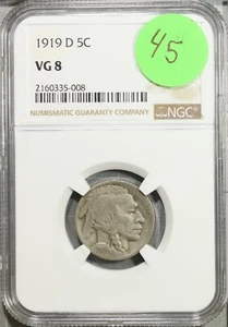 1919 D Buffalo Nickel 5c NGC VG 8 Very Good #5-008 - Picture 1 of 2
