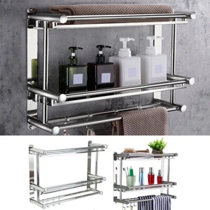 Bathroom Stainless Steel Shelf Shampoo Shower Holder Towels Rack Caddy Storage - Picture 1 of 7