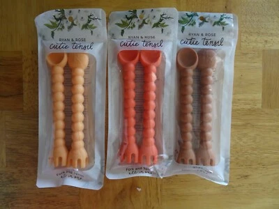 RYAN & ROSE Cutie Tensible Tensil Tenedor y Cuchara Bebé Silicona Suave 3 Juegos NUEVO Foto 1 de 4