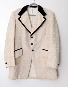 43L Ivory Tuxedo 1960's Black & White Velvet Jacket Coat Formal Suit Vintage 70s - Picture 1 of 10