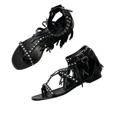 Saint Laurent Women’s Nu Pieds Fringe & Studded Gladiator Sandals size 36 Black - Image 1 of 4